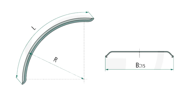 Kotflügel B.370xL.1245mm, Radius 725mm