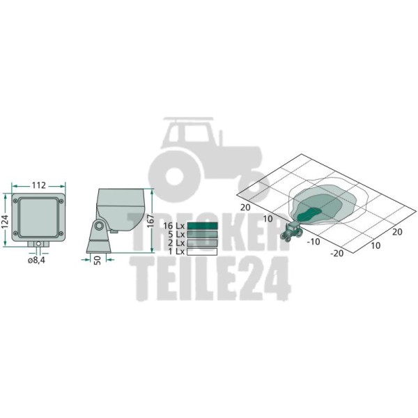 Arbeitsscheinw. 12V, L: 2000mm H: 124mm